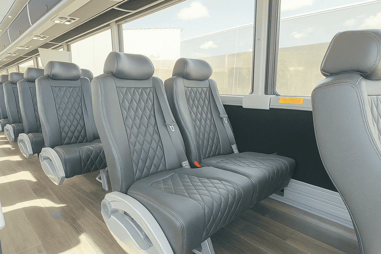 interior of Flint Coach Bus Service charter bus