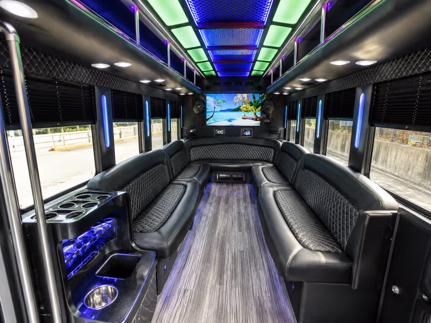 flint 18 passenger party bus inside