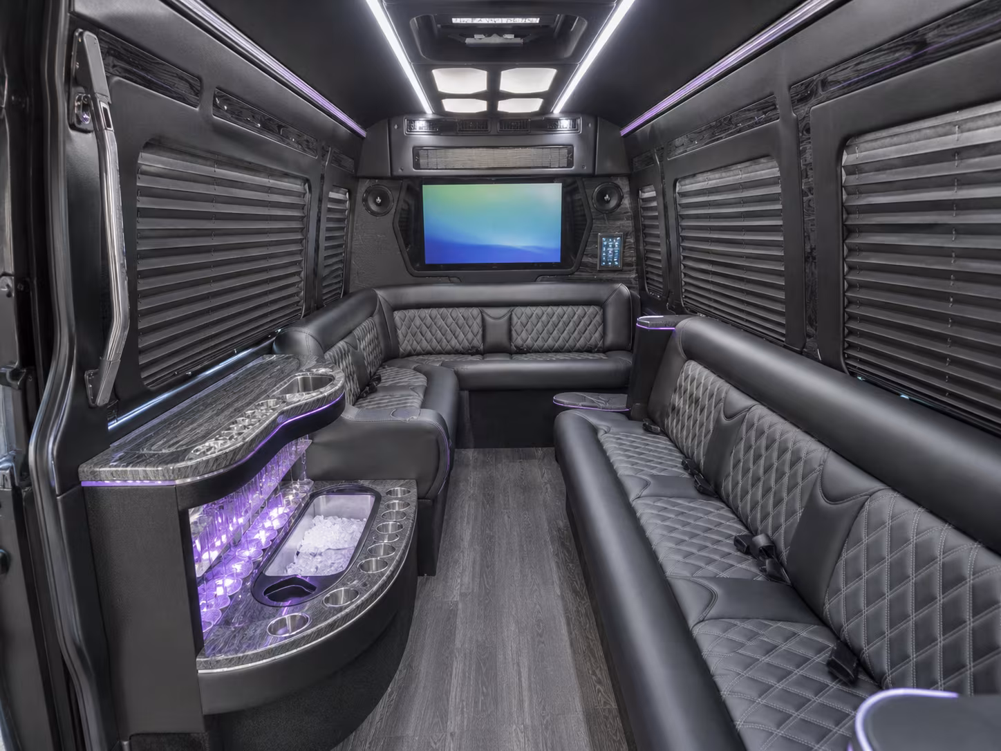 flint 20 passenger party bus inside