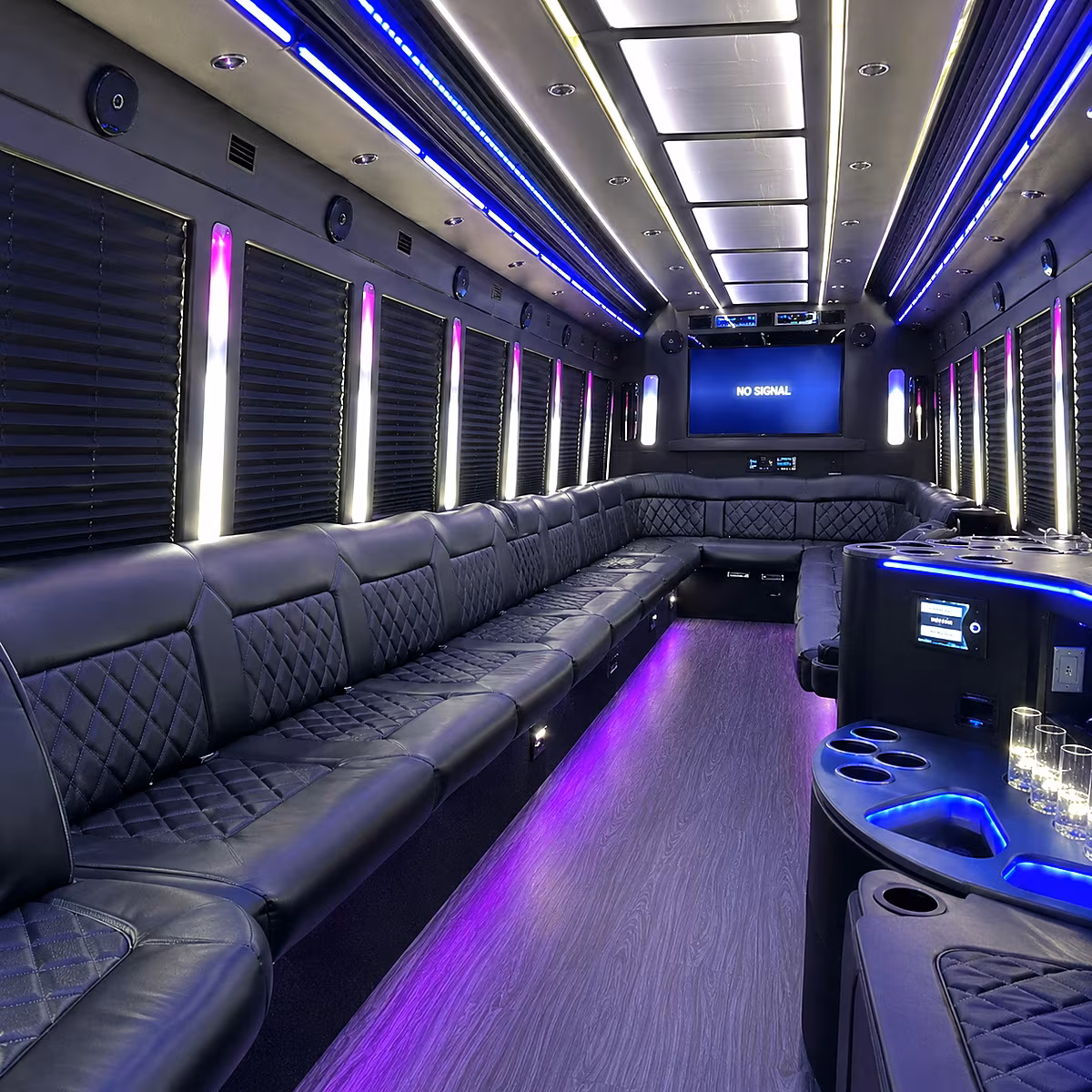 flint 30 passenger party bus inside