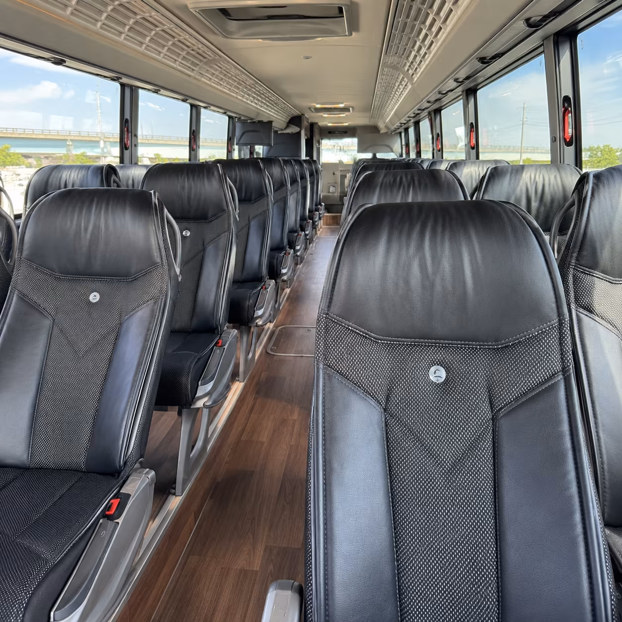 flint 56 passenger charter bus inside